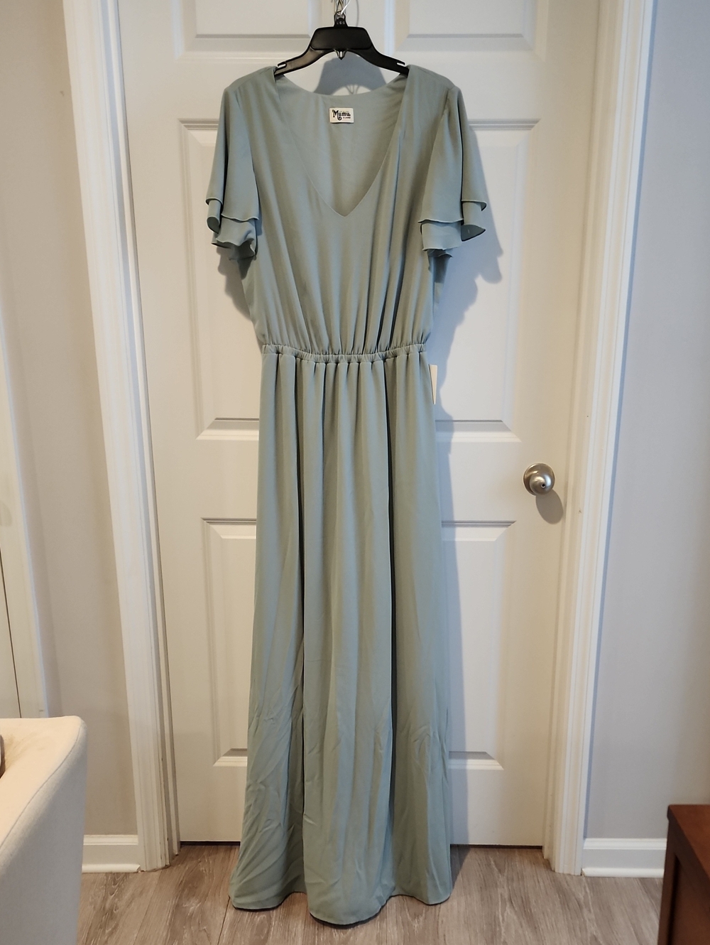 Vero Moda Light Sage Green V-Neck Flutter Sleeve Maxi Dress Sz XL